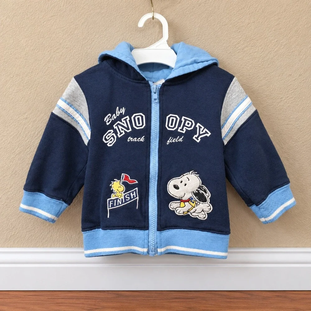 Baby Snoopy Peanuts Hoodie 18M Navy Track Field Zip Up Jacket Athletic